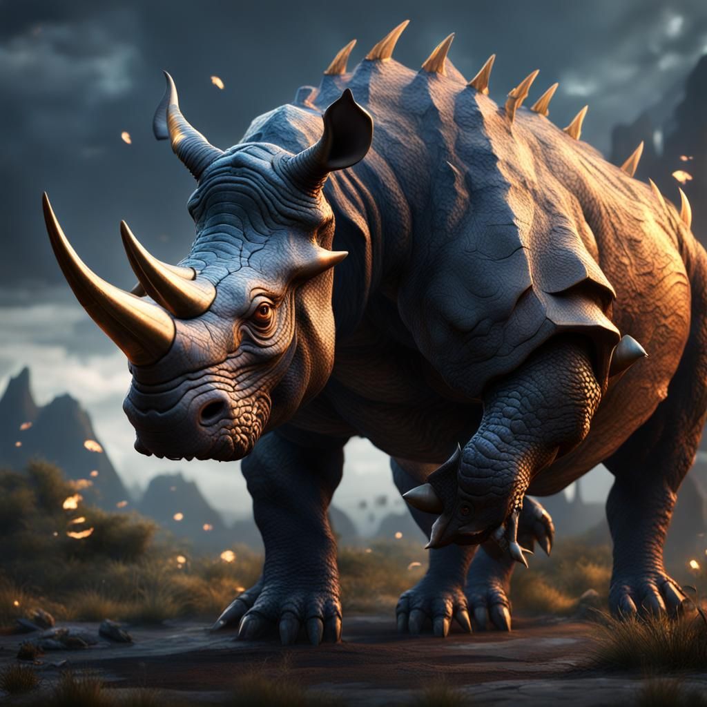 Rhino Dragon Hybrid: Detailed Matte Painting