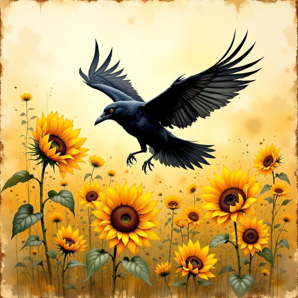 Crow & sunflowers