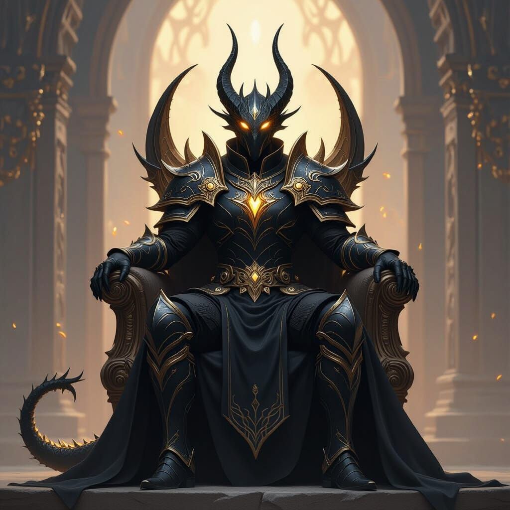 Regal Black Dracthyr Evoker in Gold Armor