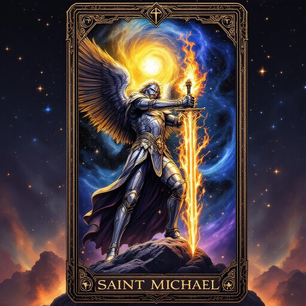 Saint Michael Tarot Card in Comic Book Style