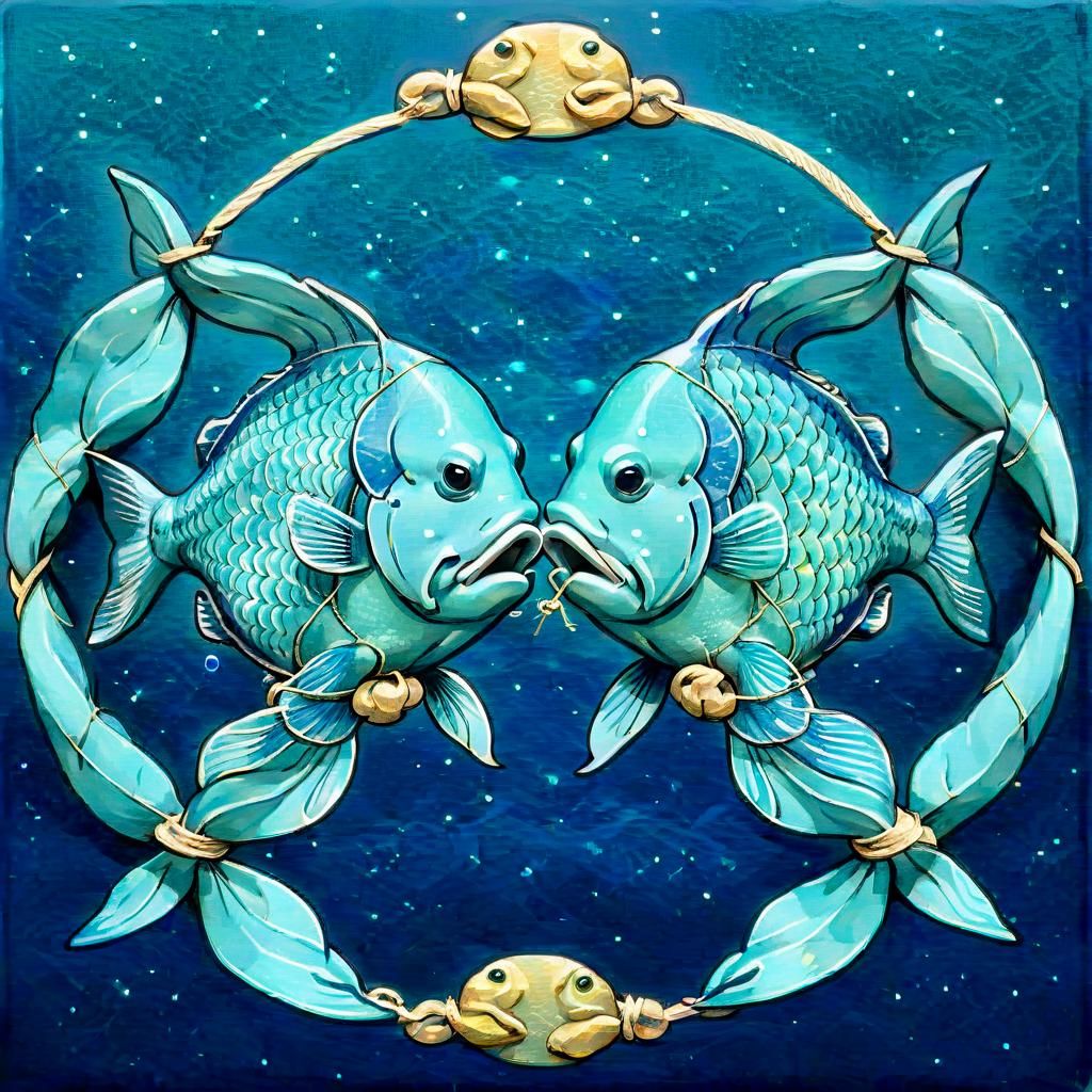 Pisces Zodiac Sign in Mid-Century Modern Style