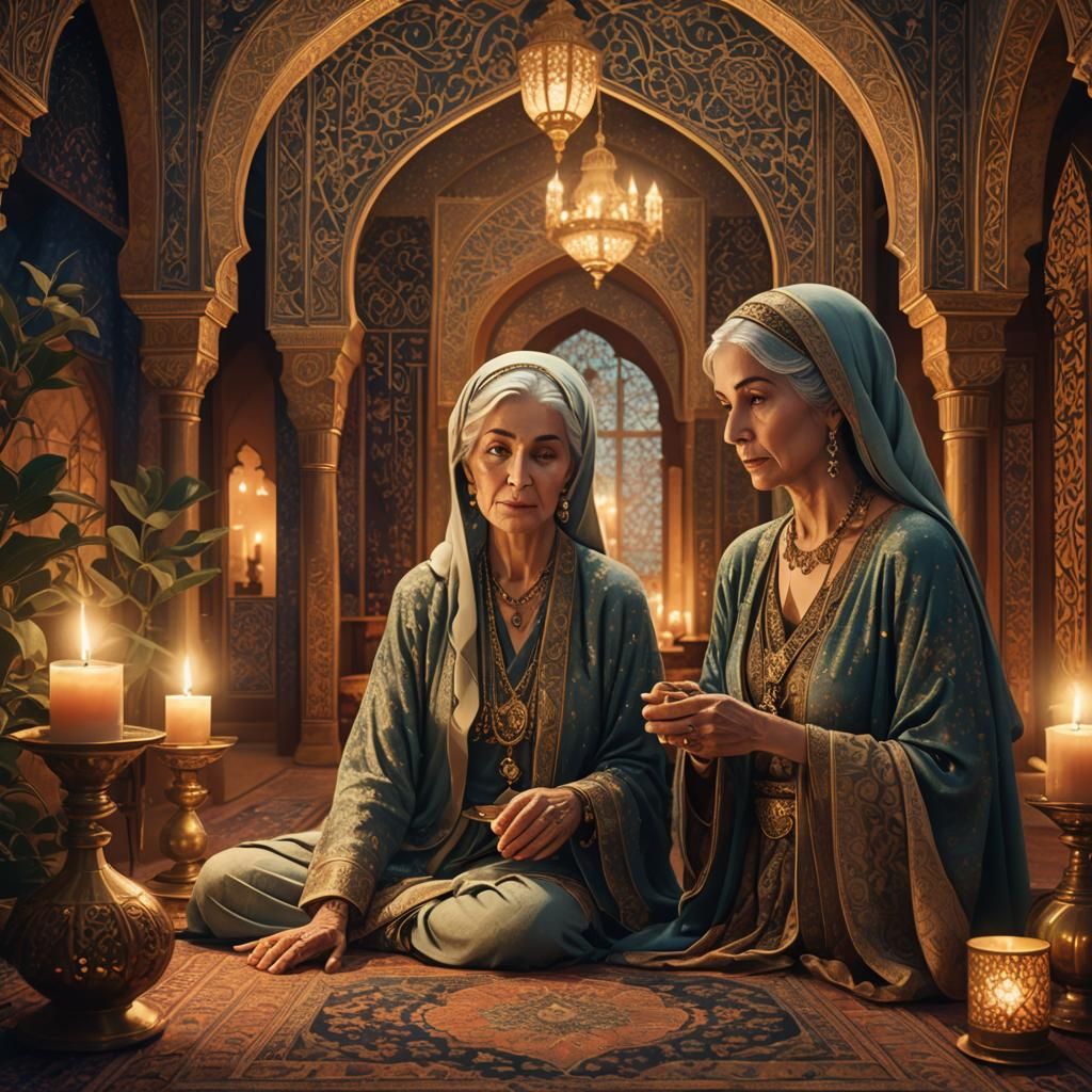 Fantasy Arabian Room with Women in Edmund Dulac Style