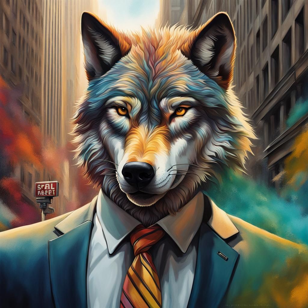 Hyperrealistic Wolf on Wall Street Portrait