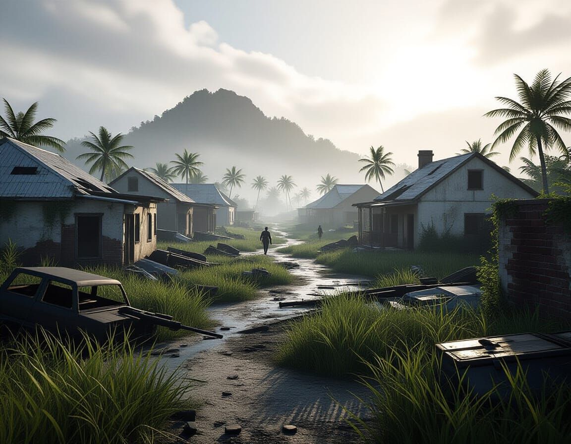 Abandoned Battlefield at Old Peak in Misty Atmosphere