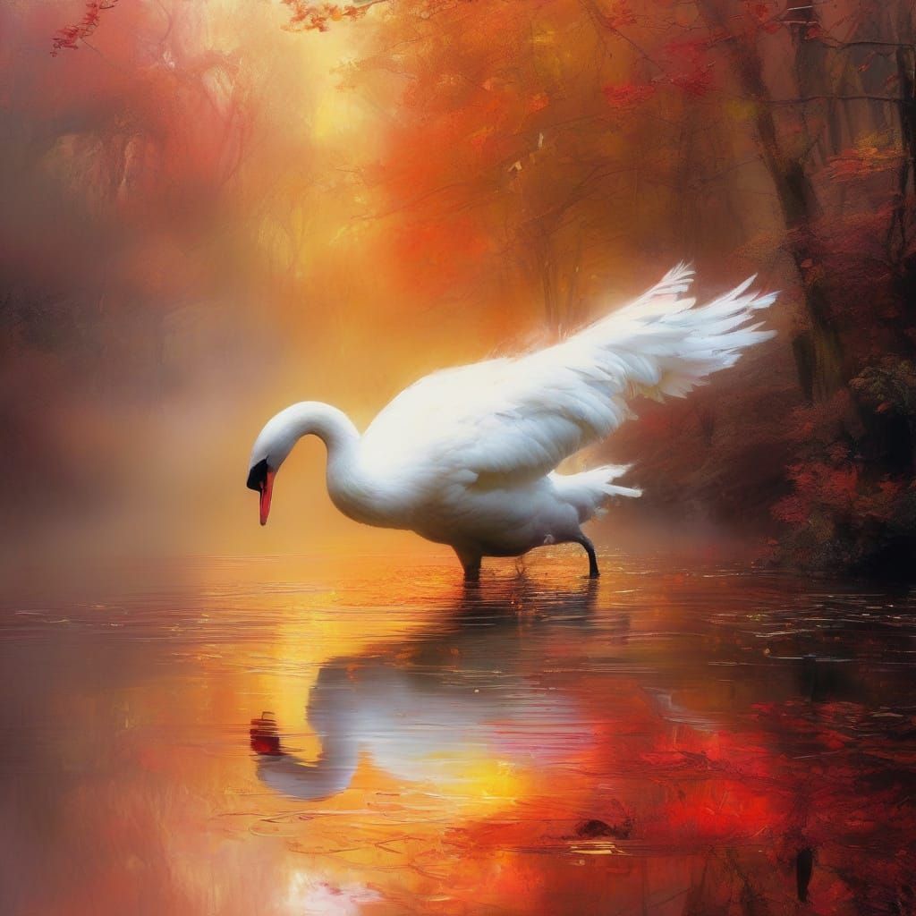 Mystical Swan in Golden Haze