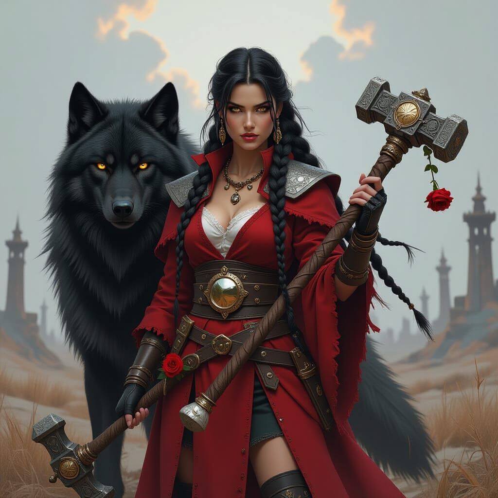 Warrior Hyrokkyn with Wolf and Ancient Hammer
