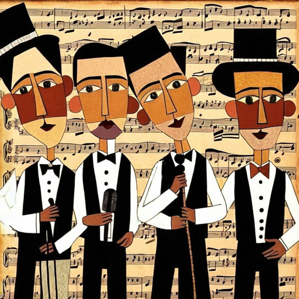 Barbershop Quartet in Moody Folk Art Style