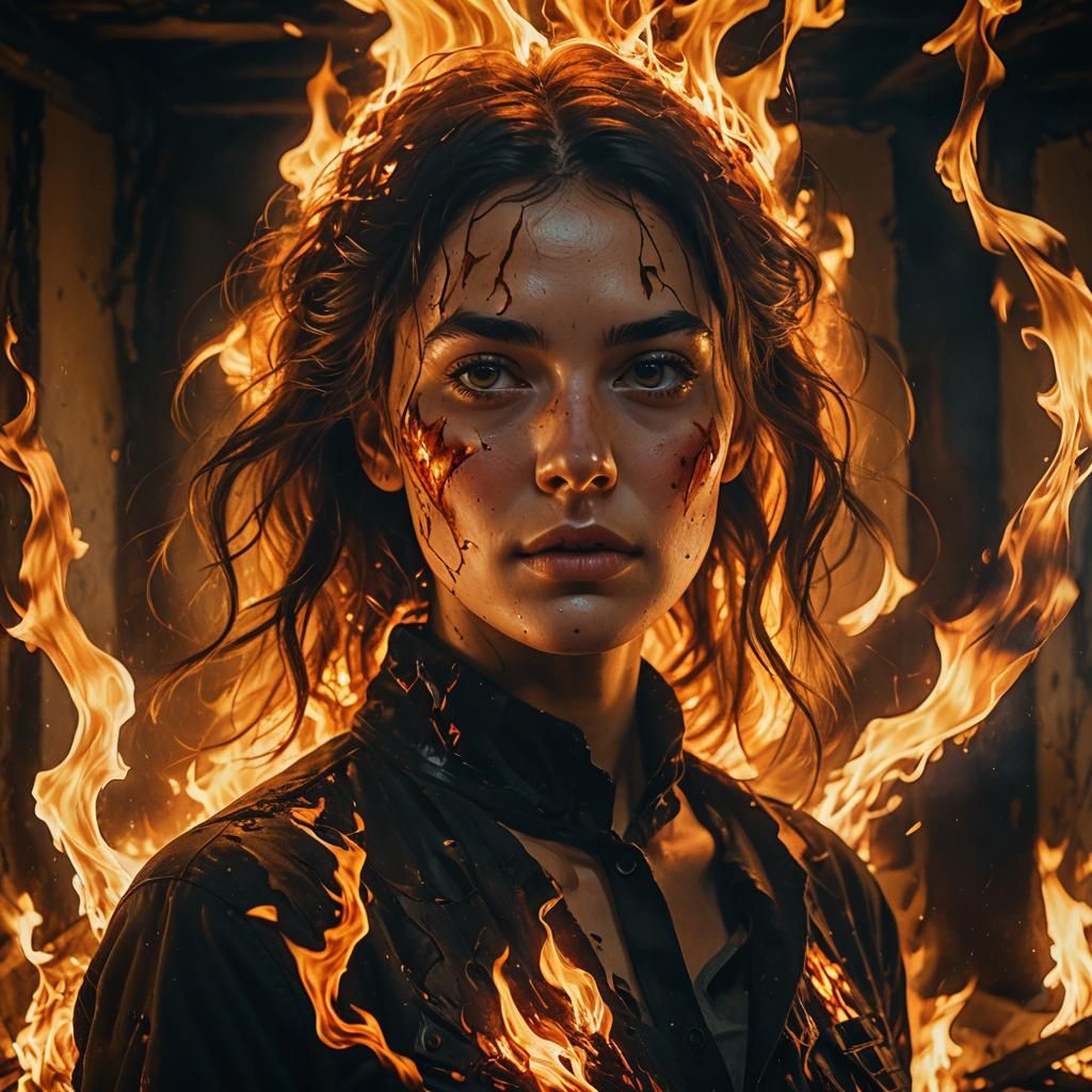 Woman in Flames: Surrealist Fauvist Expressionism