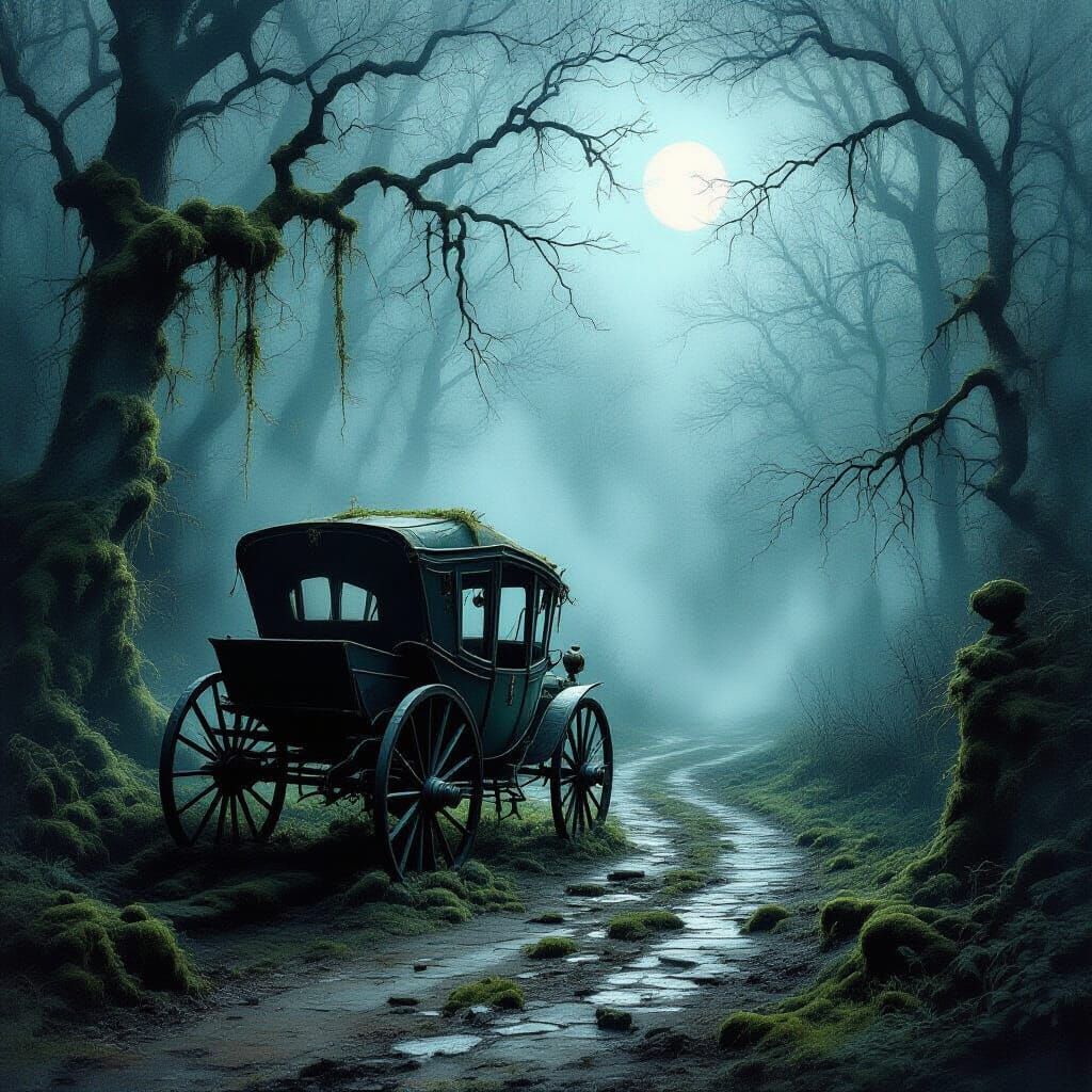 Enchanted Forest Carriage in Ethereal Moonlight