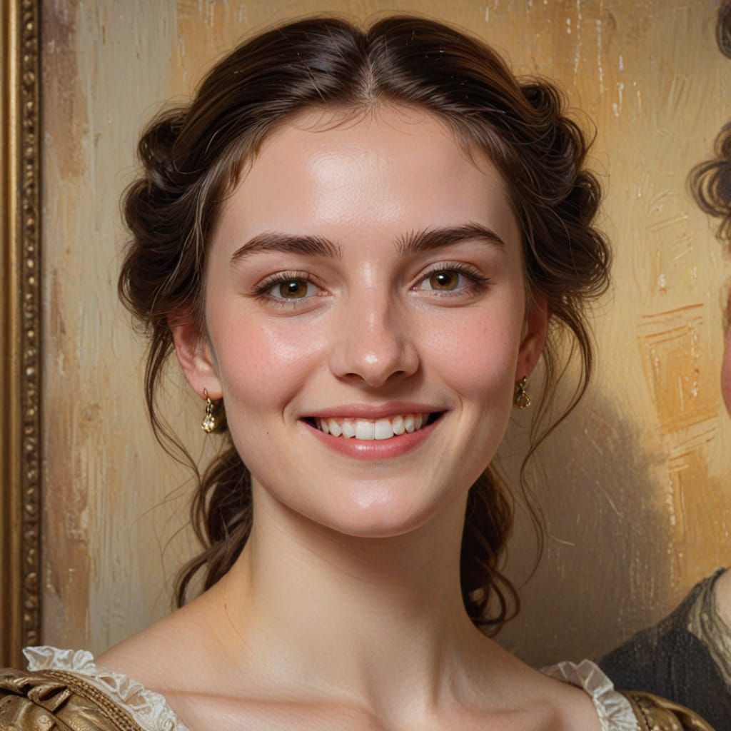 Noblewoman's Coy Smile in Impressionist Oil Painting