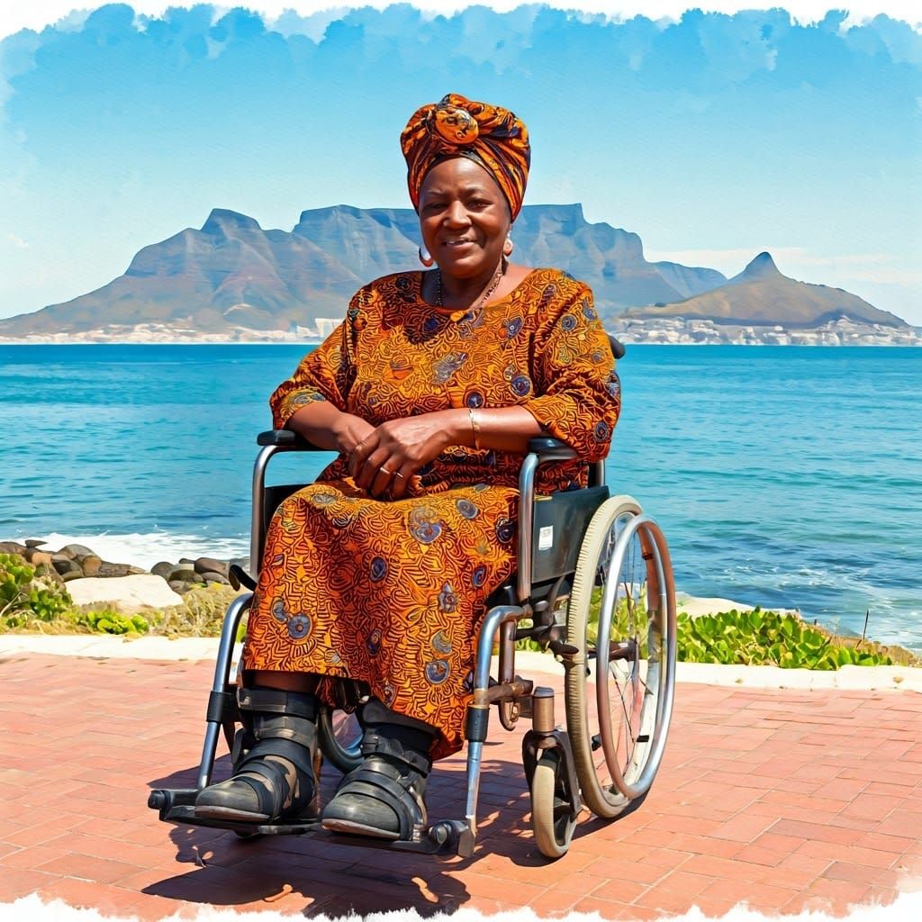 Elderly Xhosa Woman at Bloubergstrand in Watercolor Style