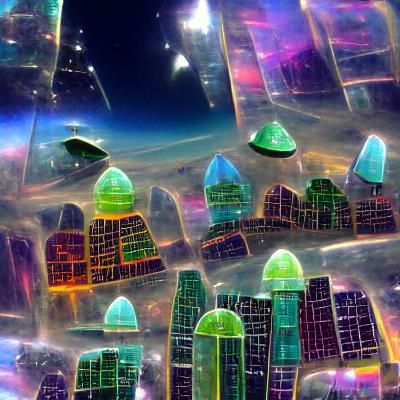 Futuristic Glass Alien City in Space