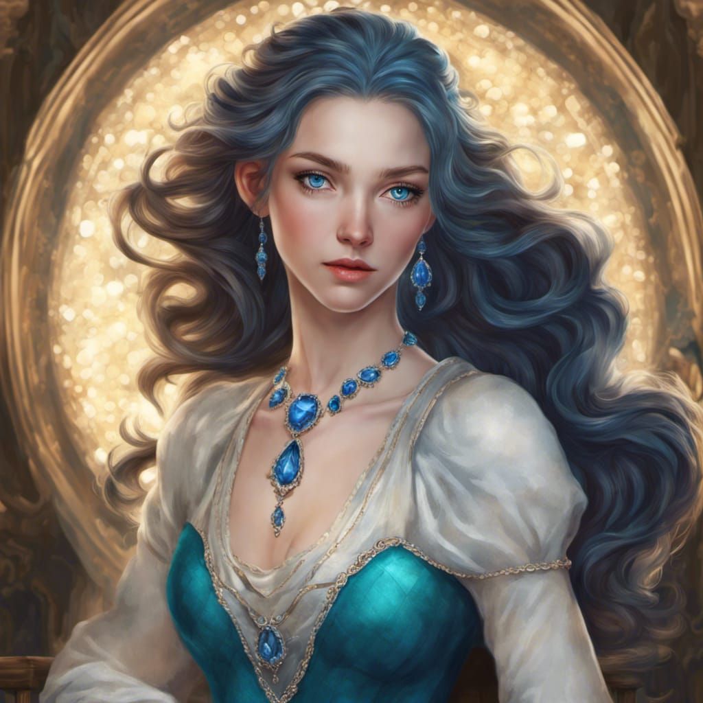Sapphire-Eyed Lady with Diamond Hair, by Pablo Amaringo