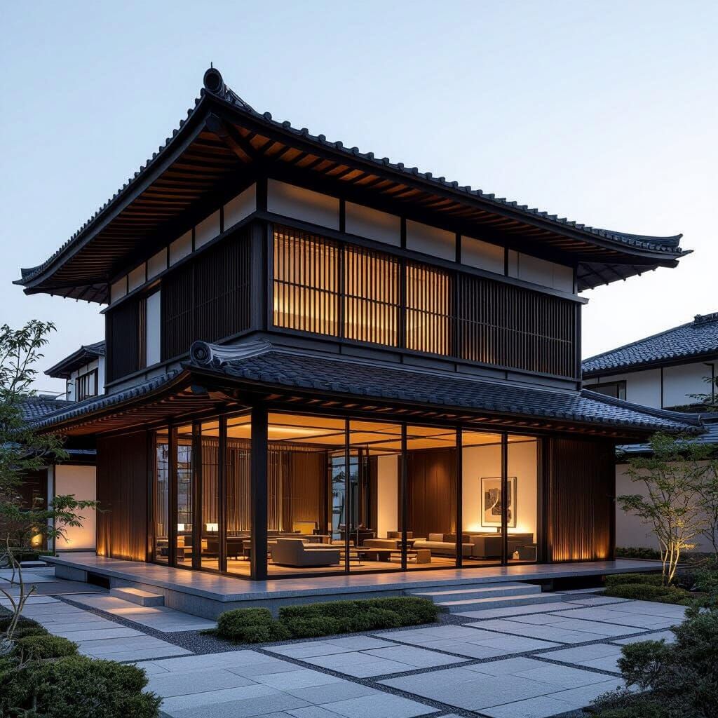 Modern Japanese Architecture with Wood and Glass Fusion
