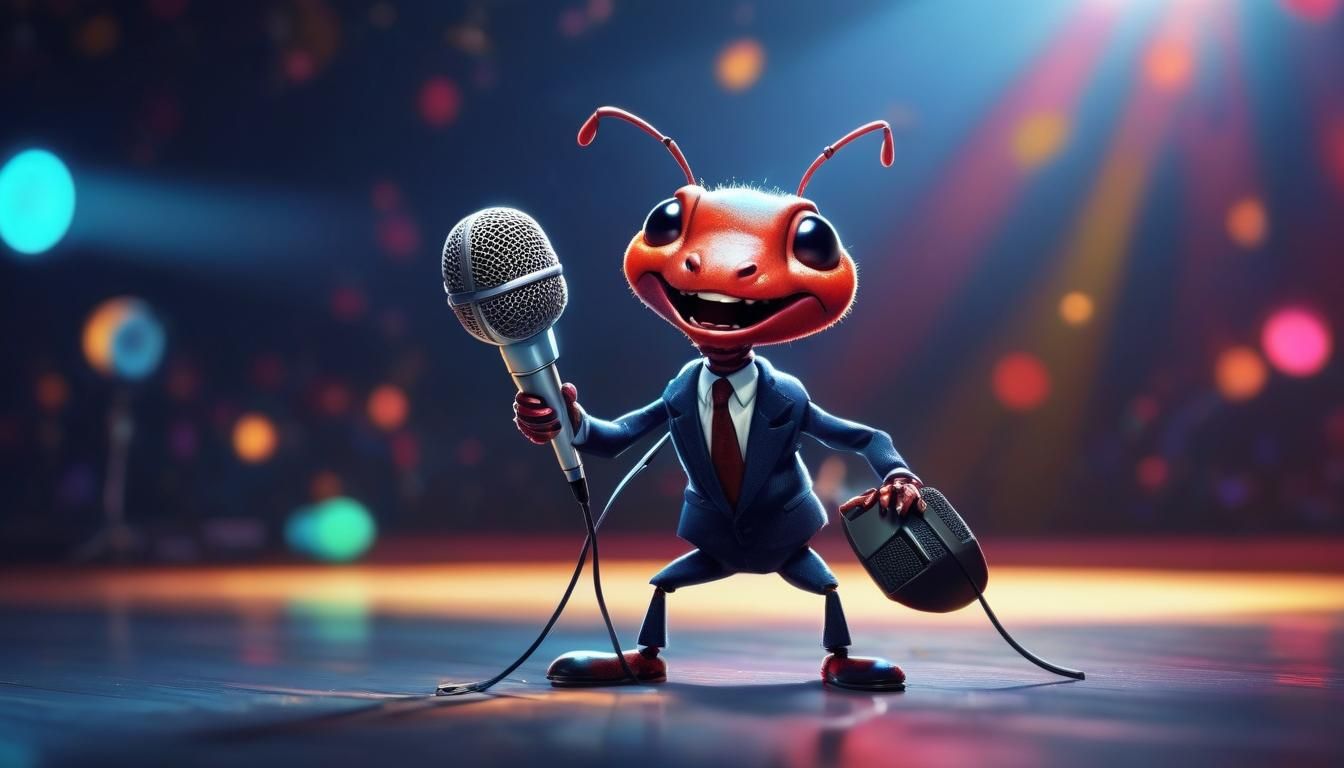 Ant Singer: Whimsical Cartoon Portrait in 8K