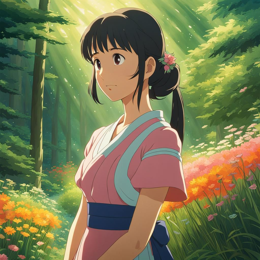 Anime Girl in Colorful Dress, Studio Ghibli Style