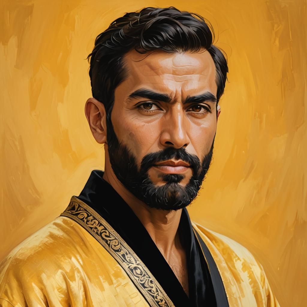 Bearded Man in Golden Robes: Impressionist Portrait