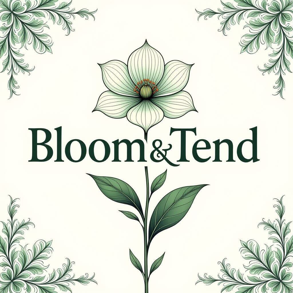 Minimalist Logo BLOOM&TEND with Flower Ampersand