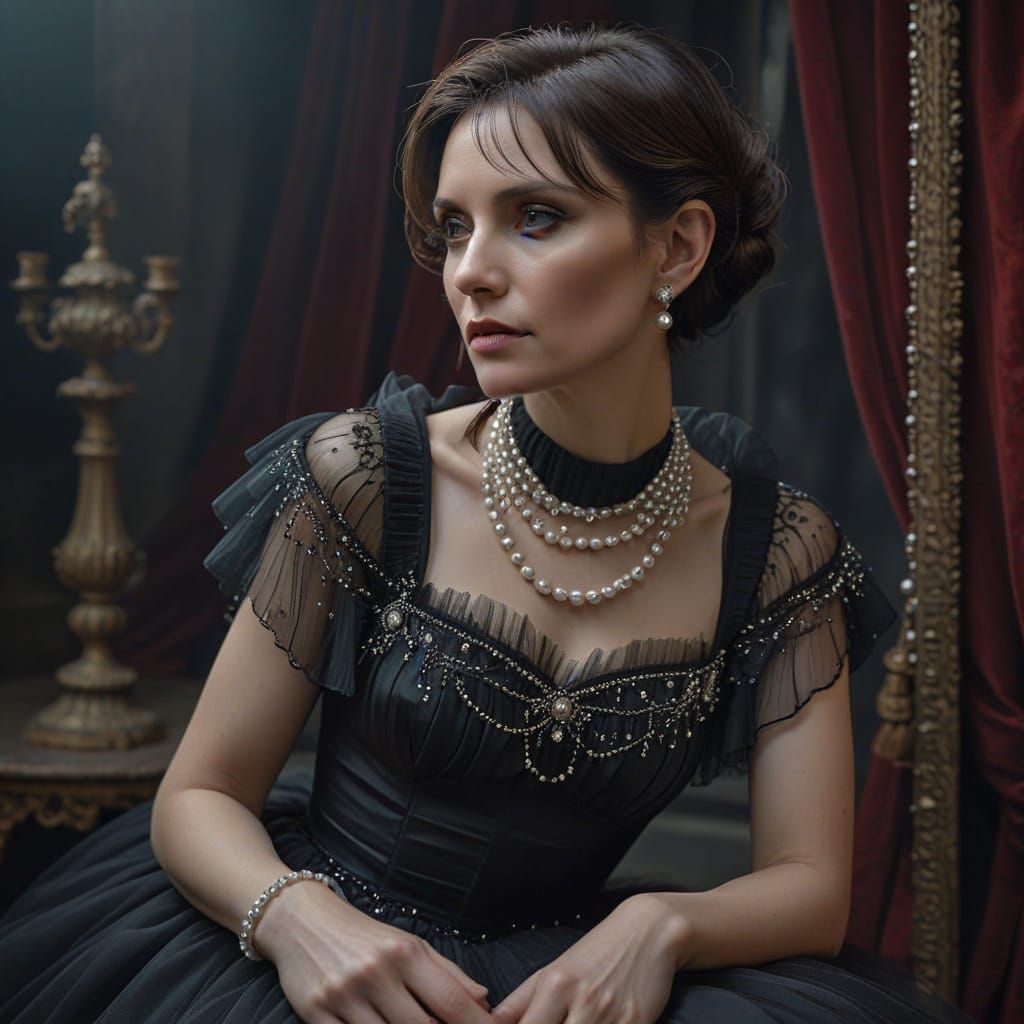 Ethereal Woman in Contemplation with Dark Romantic Aesthetic