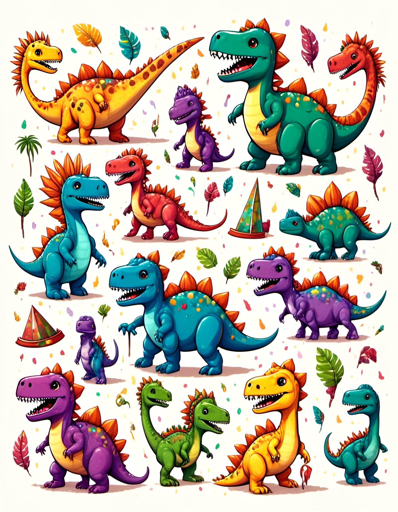 Dino Carnival: Adorable Dinosaur Friends in Vector Art