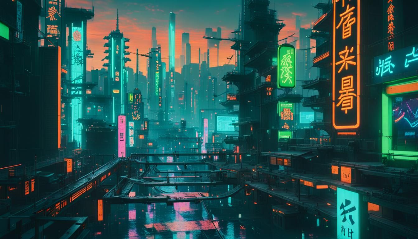 Neon Cyberpunk Cityscape in Futuristic Style