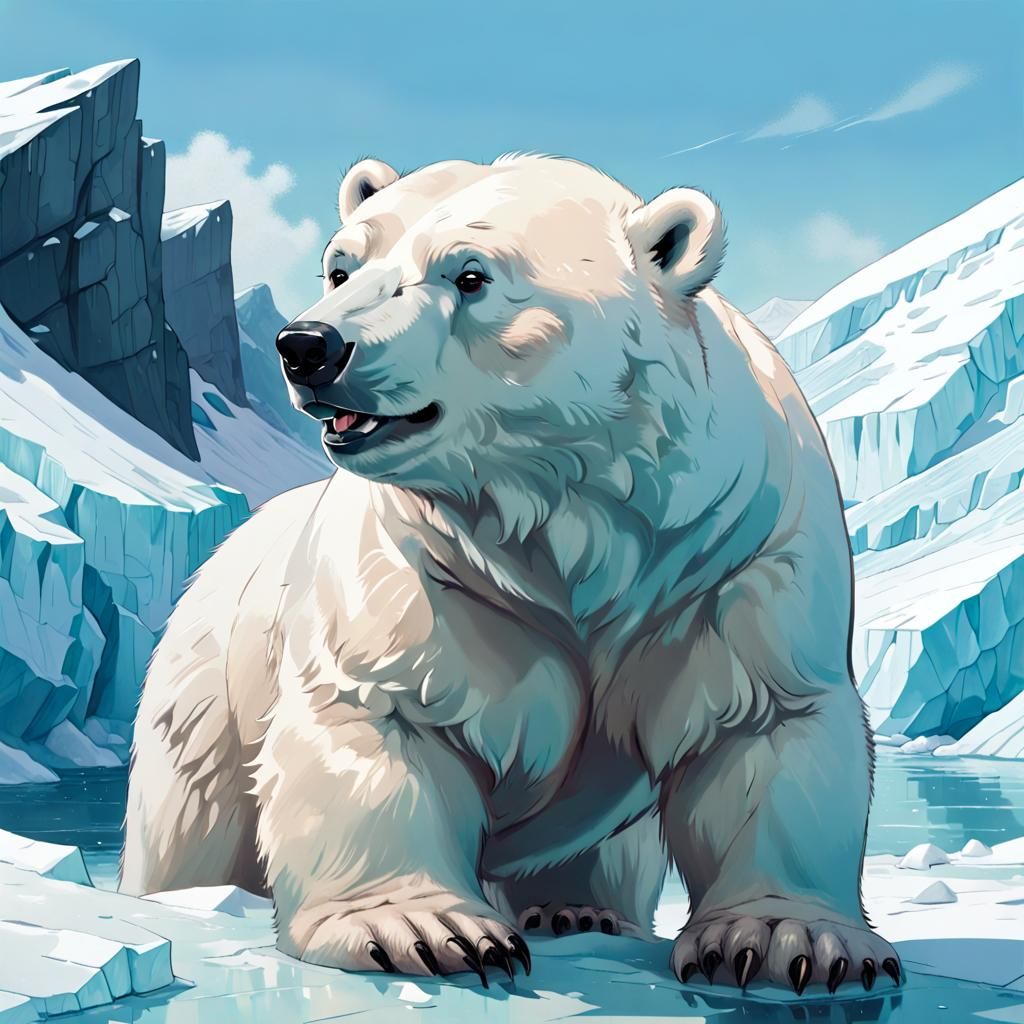 Adorable Polar Bear Manga Illustration on Glacier