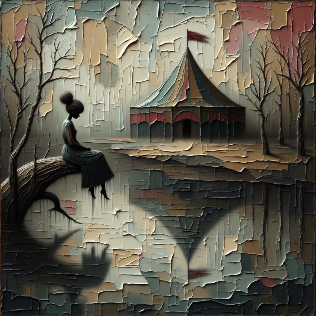 Dilapidated Circus Entrance and Lonely Figure