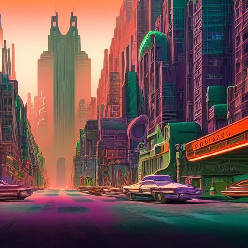Retrofuturistic New York Cityscape in Digital Art