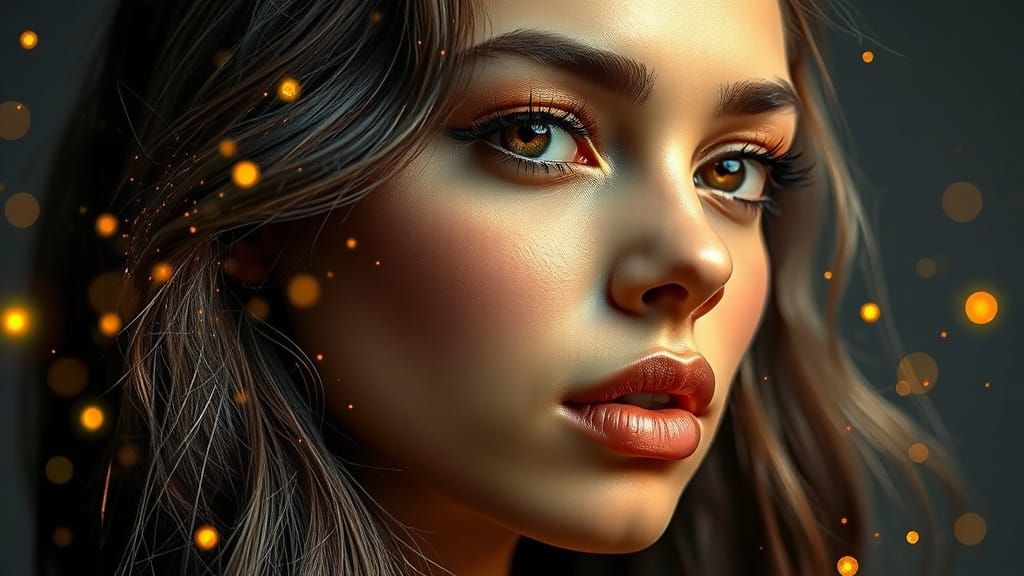 Enchanting Woman Portrait with Golden Particles