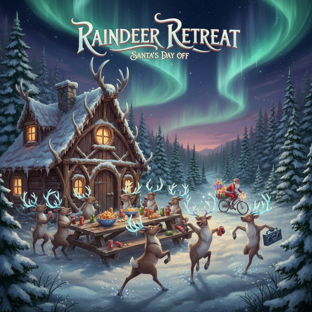 A,The Raindeer are all at the Raindeer retreat. Santa took a bicycle out to deliver Christmas. The Raindeer are all drin...