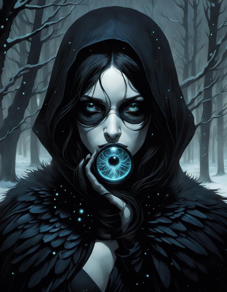 Eerie Raven with Bioluminescent Eyes