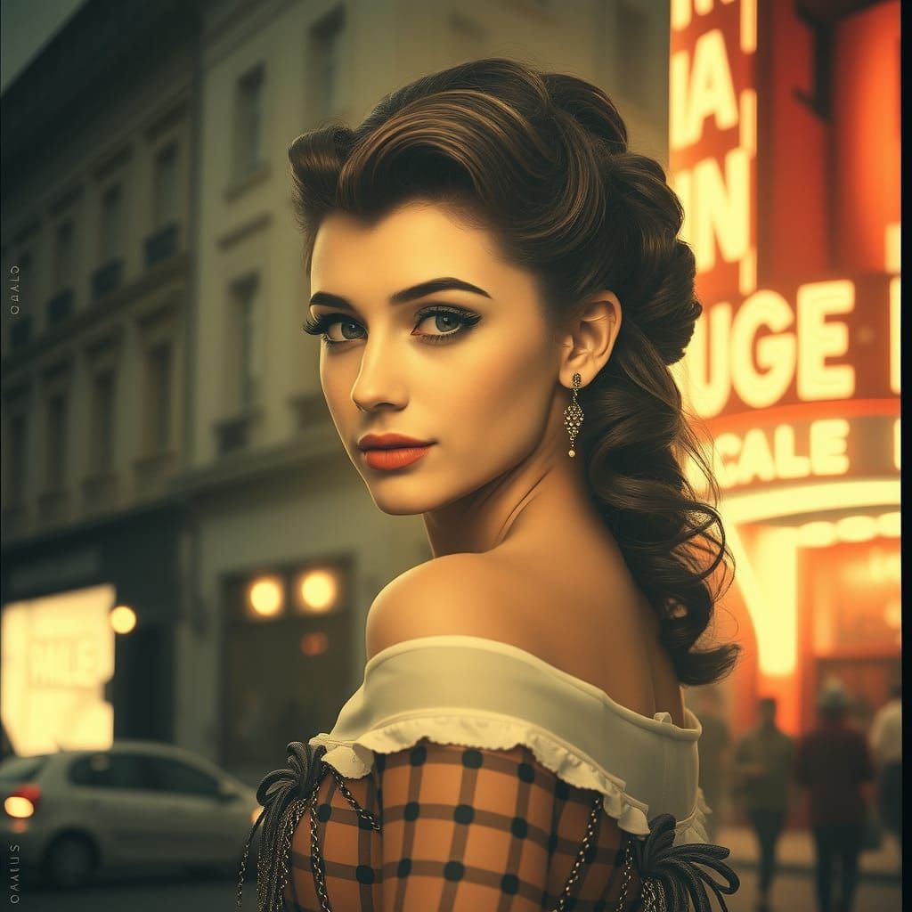 Moulin Rouge Dancer Double Exposure Portrait