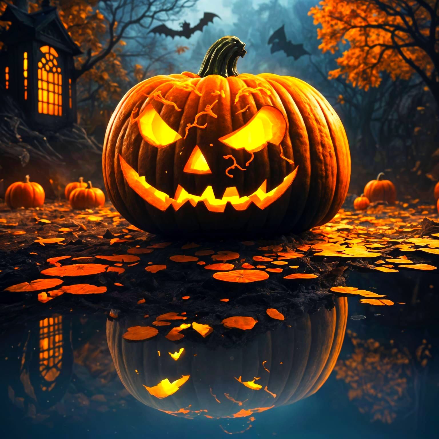 Halloween Pumpkin Silhouette in Double Exposure