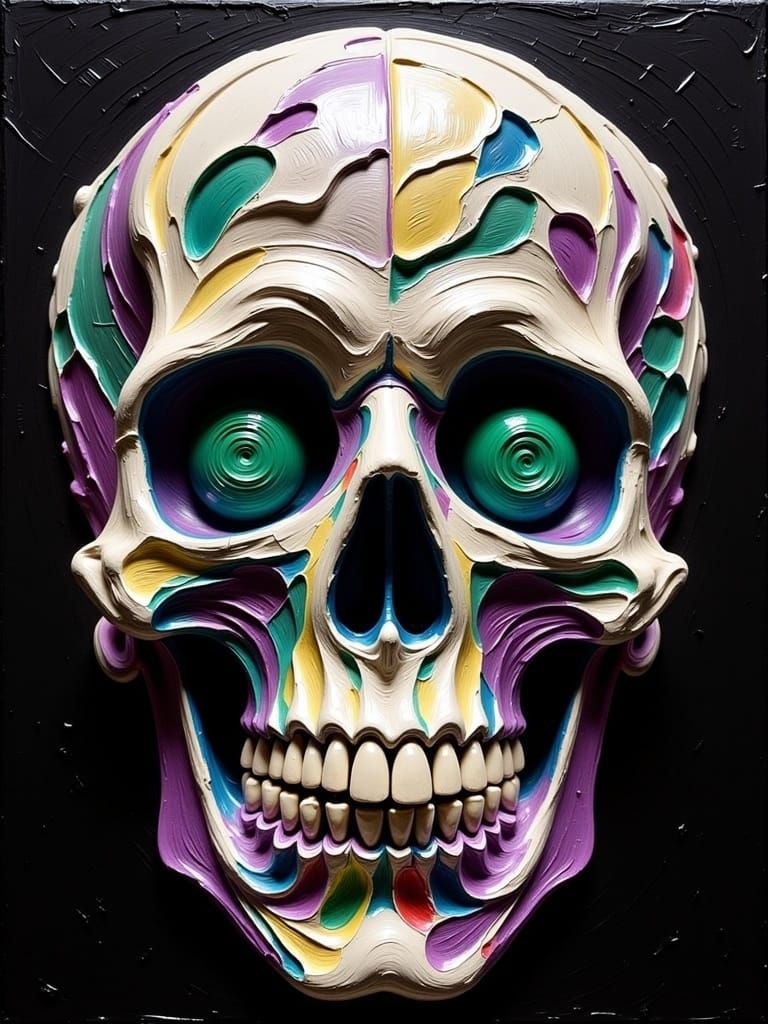 Surreal Impasto Painting of a Human Skull