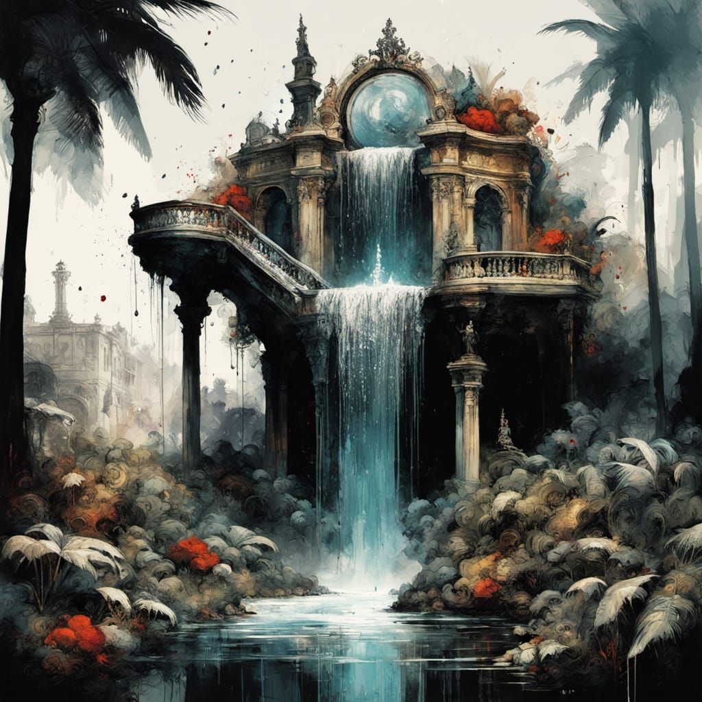 Exploding Treasure Chest Silhouette in Abstract Landscapes