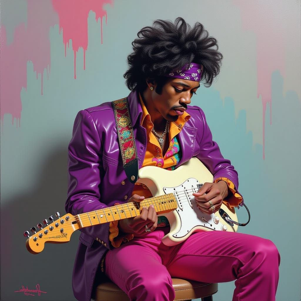 Jimi Hendrix in Hyperrealistic 3D Style