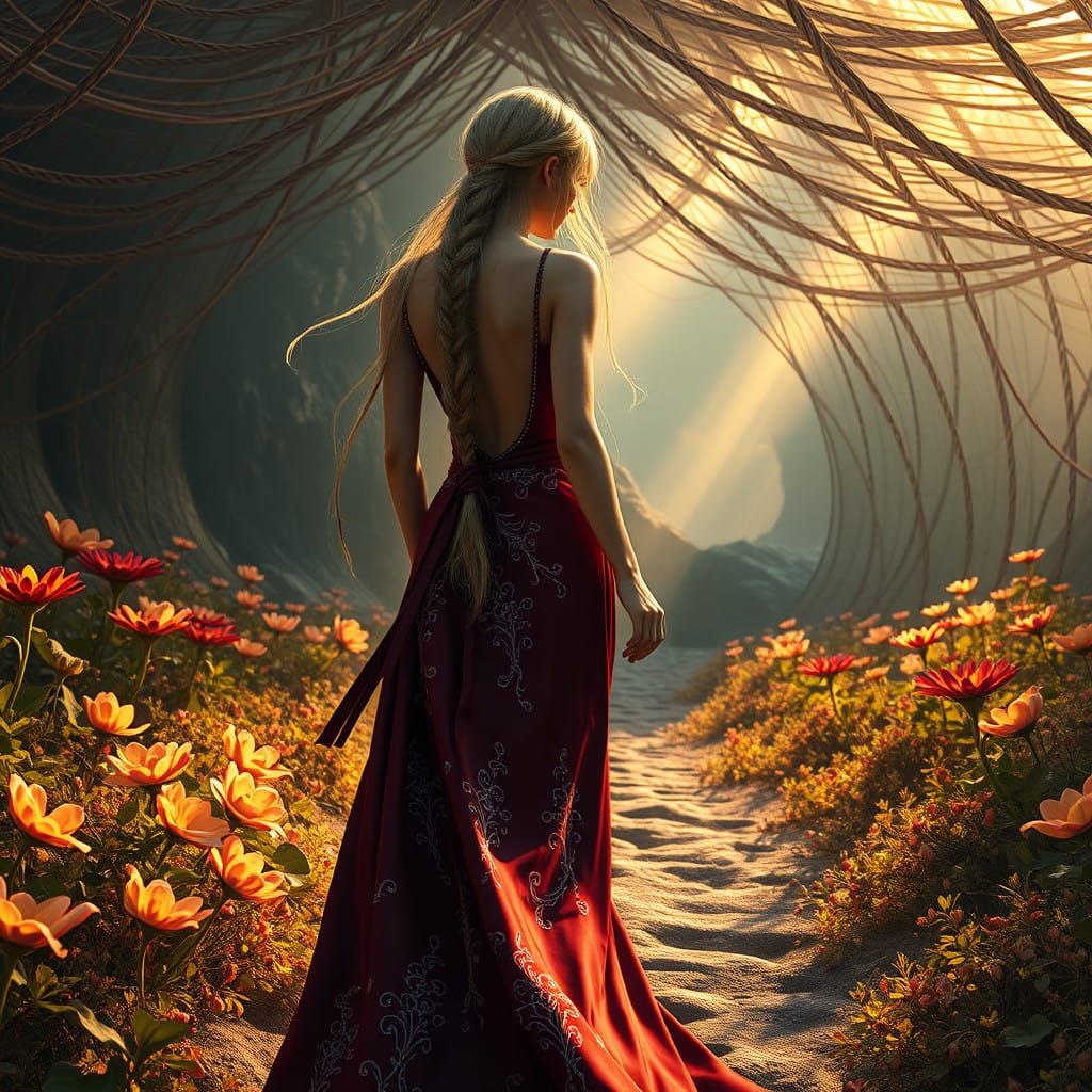 Surreal Elegance in Burgundy Silk