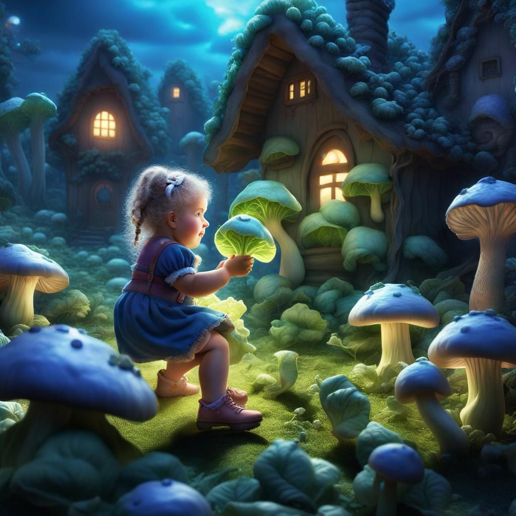 Cabbage-Patch Kids in Mushroom Village: Fantasy Art