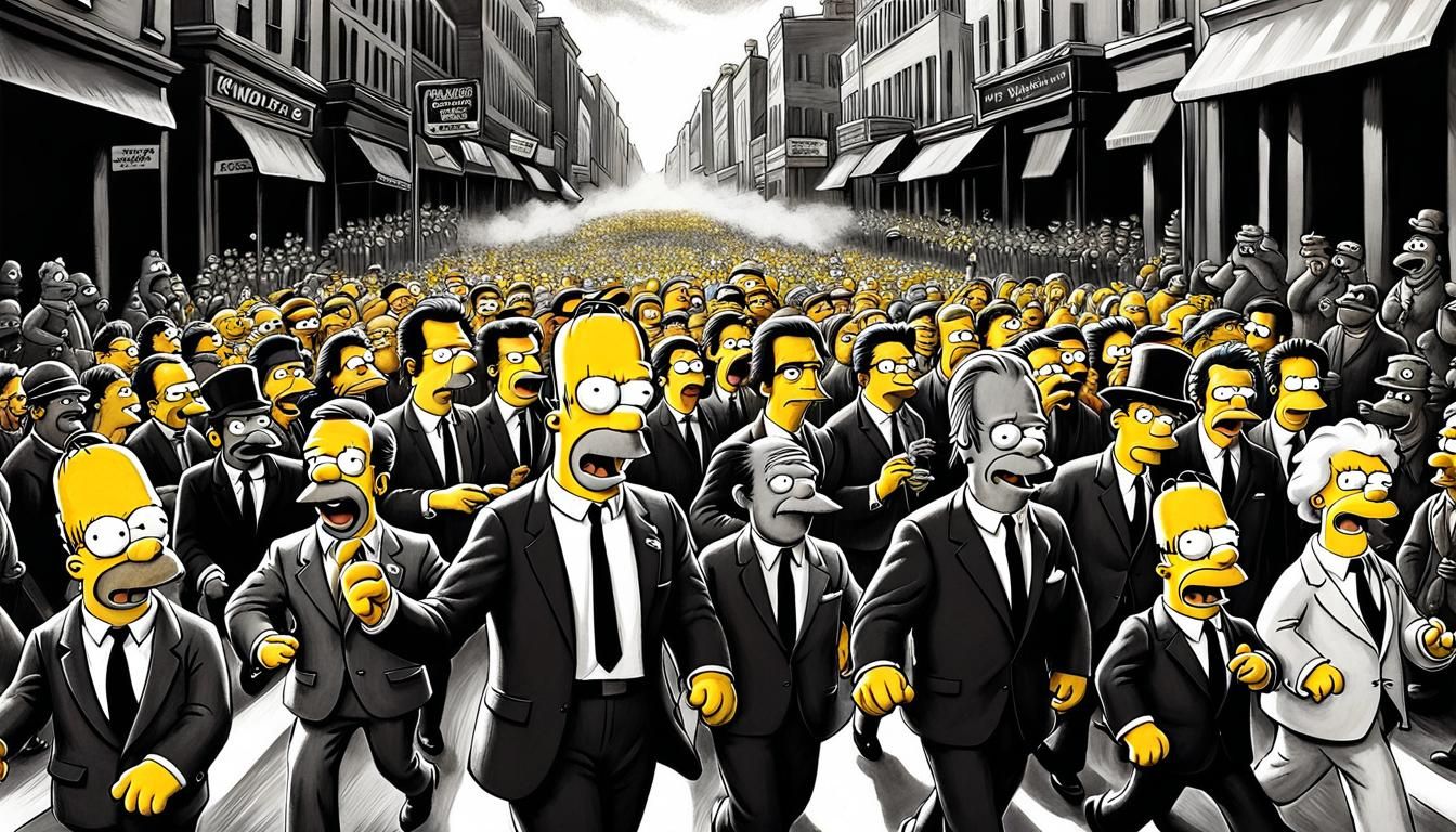 Homer Simpson Leads Muppet Mob: Charcoal Art