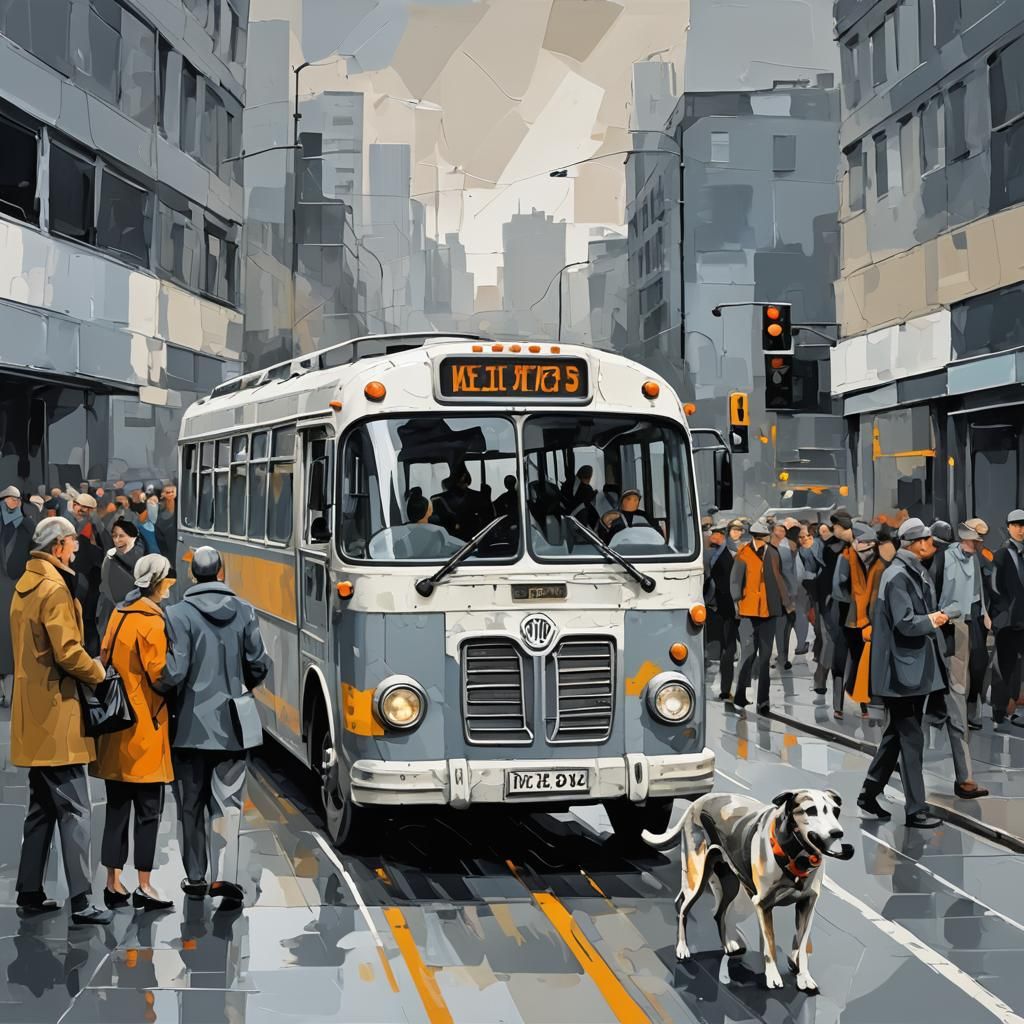 Greyhound Bus Loading Passengers: Abstract Art