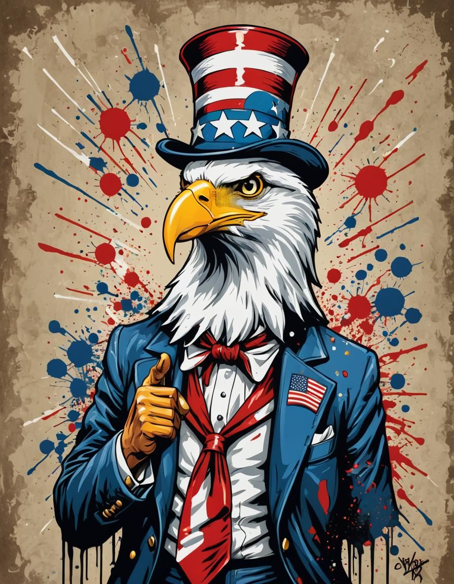 A bald Eagle man as Uncle Sam
