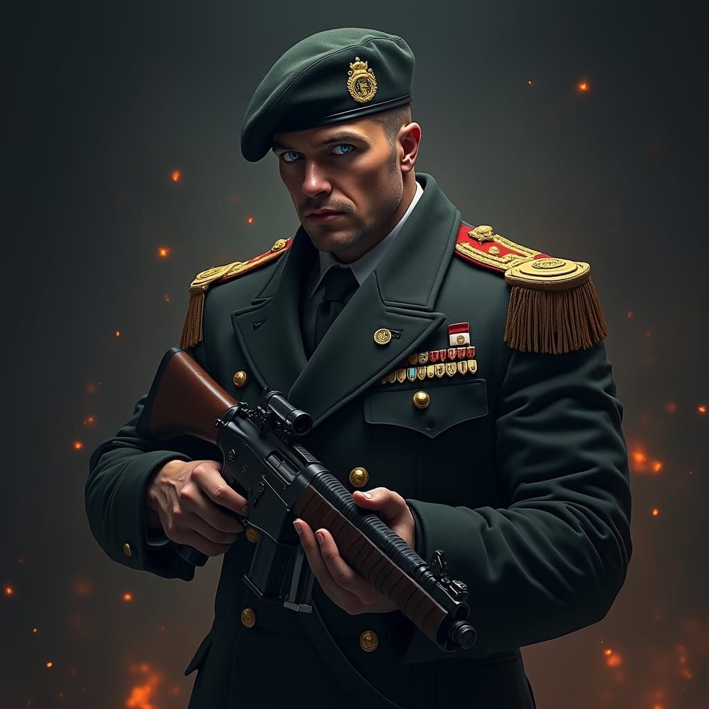 Sergeant Luiro Stands Vigilant in Nighttime Military Setting