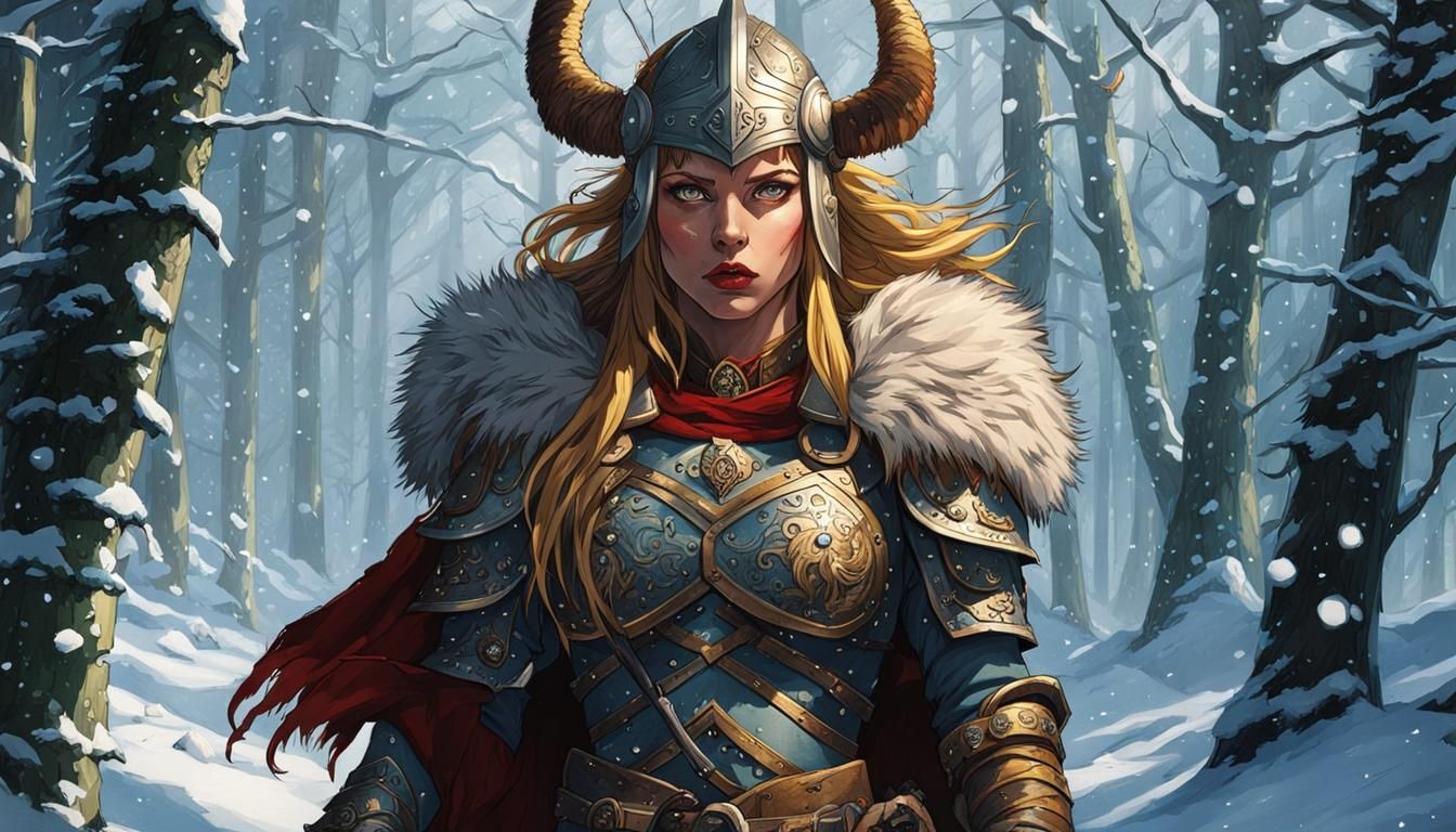 Enraged Elf Warrior in Snowy Forest, Ghibli Style