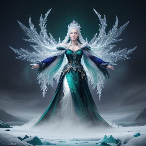 Hyperrealistic Winter Queen in Snowy Forest