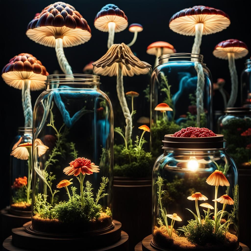 Head Silhouette with Personalities in Jars