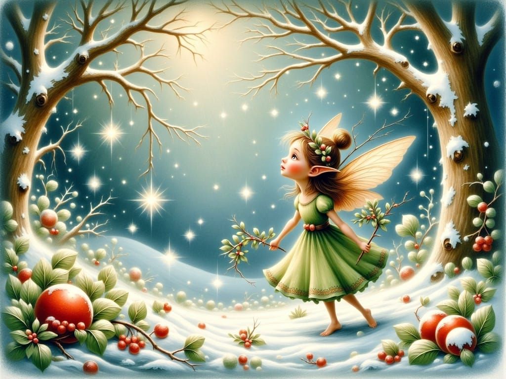 Whimsical Christmas Fairy in Enchanting Winter Wonderland