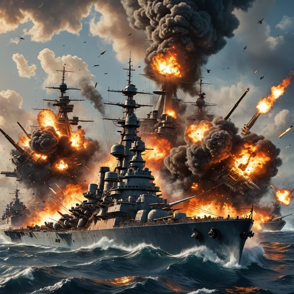 Battleship Under Fire: Hyperrealistic Open Sea Battle