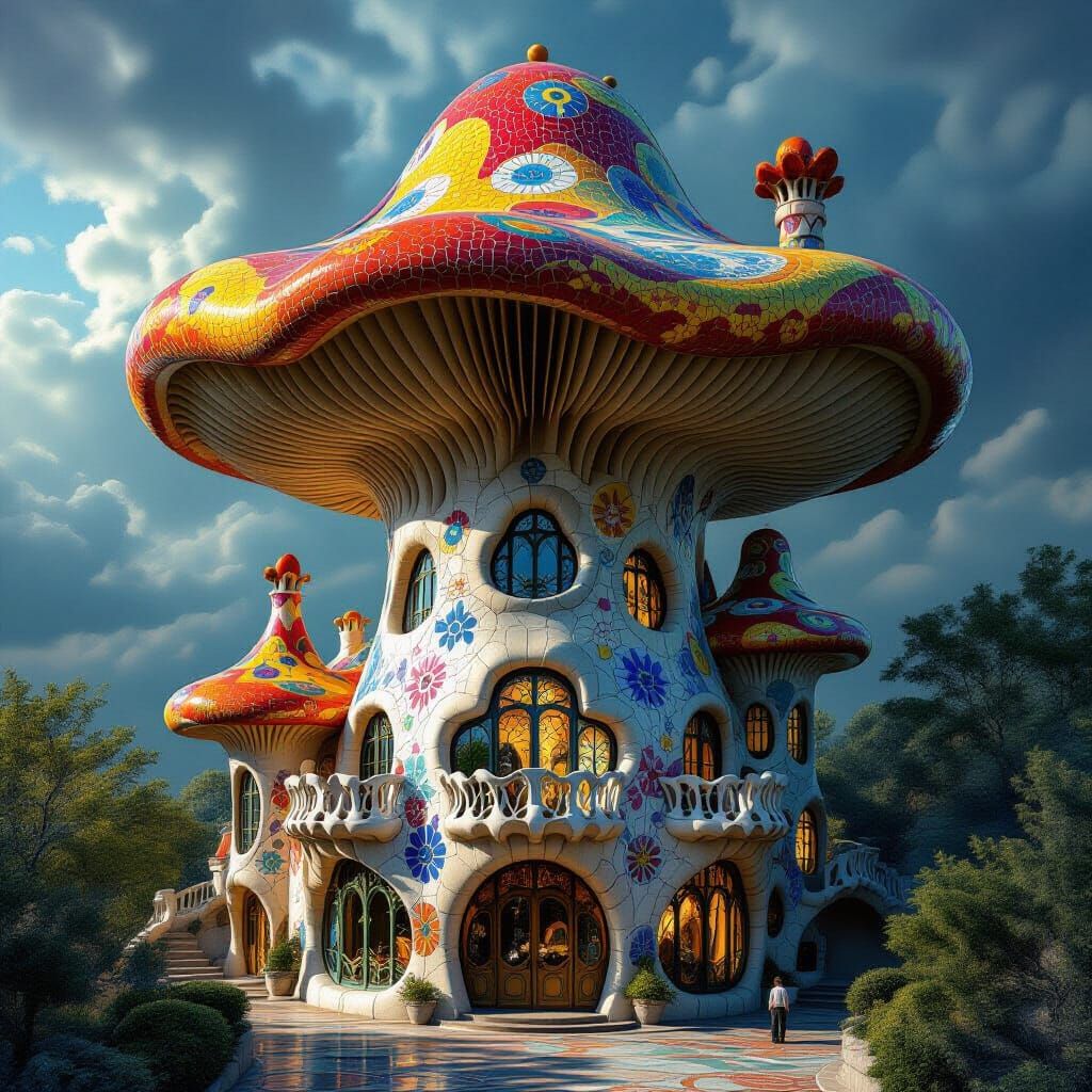 Fantastical Mushroom Building in Gaudí Style