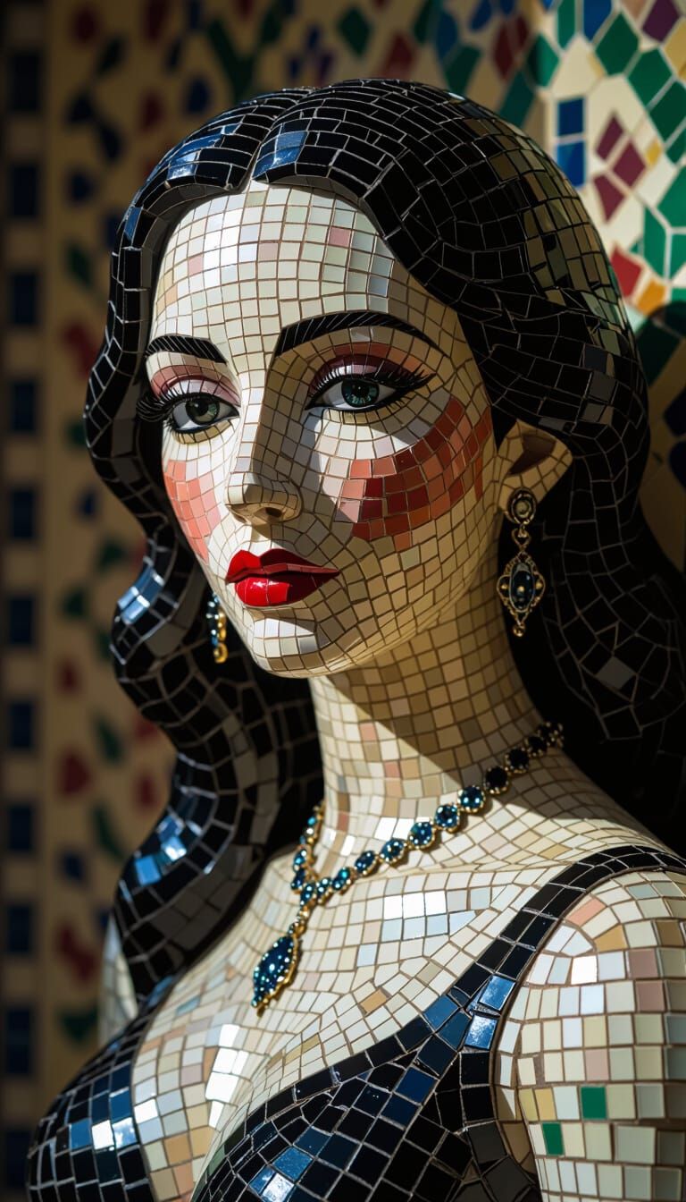 Molly Bloom Mosaic Sculpture in Extreme Close-Up