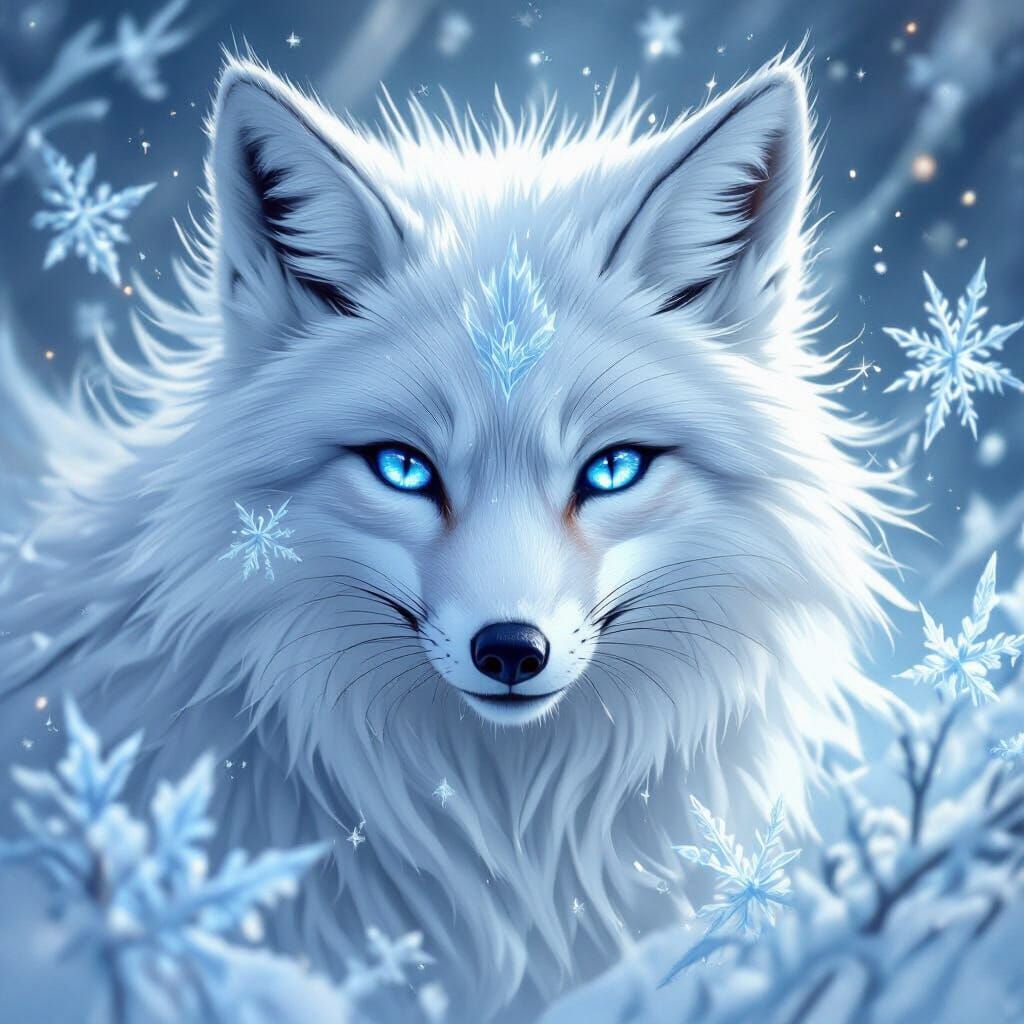 Winter Spirit Fox with Frosty Ice Crystals